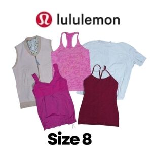 5 piece Lululemon Bundle Size 8 A mix Pink fleece vest 3 Tank Tops White Tee